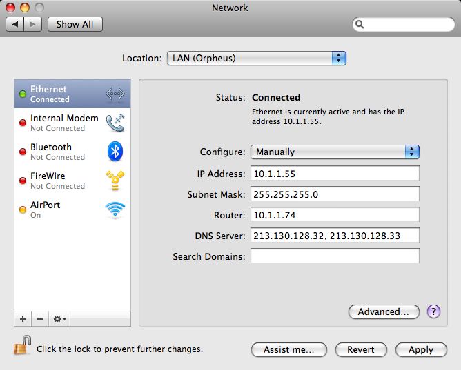 Mac OS X Network Settings