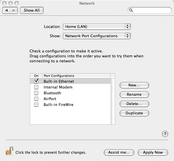 Mac OS X network ports